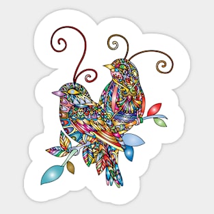 Birds in colourful prismatic mandala design Sticker